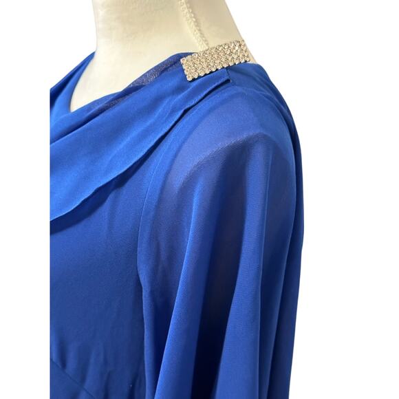 Marina Shift Dress Drape Neckline Lightweight Chiffon Fabric Blue Women's 4 NWOT - Picture 4 of 11